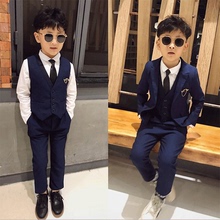 儿童长袖 秋冬季男童西装 小礼服花童主持演出礼服三件套潮 马甲套装