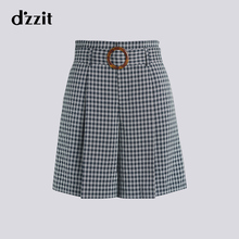 dzzit地素 2019春秋新款宽松时尚褶皱格纹西装短裤女3G1Q2013T