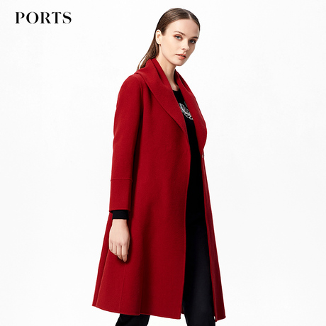 Ports宝姿冬季新款大翻领中长款羊毛呢大衣女YLB9C302DZW007商品大图