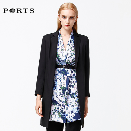 PORTS宝姿女装2018秋季新品简约修身中长风衣外套ALA8T007FWP010商品大图