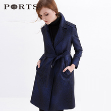 Ports/宝姿秋冬修身提花束腰系带中长款风衣女外套LB9T011BFQ006图片