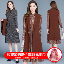 妈妈秋装两件套时尚连衣裙2018新款中老年女装外套中长款波点裙子图片