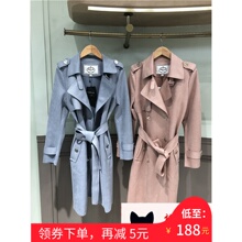 拉夏贝尔2018年秋季新款款国内正品代购系带收腰长款风衣20012432图片