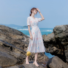 2019流行夏天裙子法国小众桔梗裙森系少女甜美复古长款 连衣裙女夏