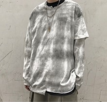oversize复古假两件卫衣男潮秋季宽松长袖嘻哈女套头上衣情侣ins