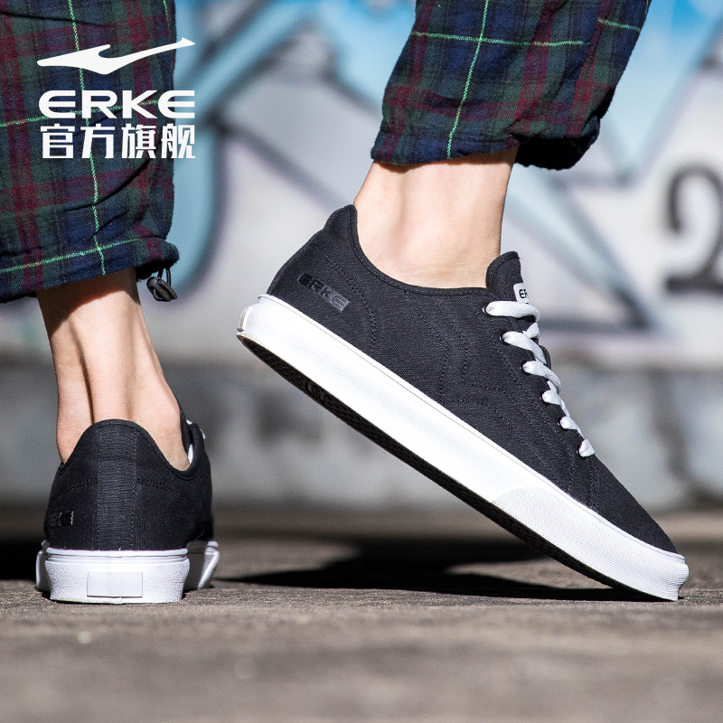 ERKE Canvas Shoes Men's Shoes 2019 Autumn New Low top Wear resistant Skate shoe Couple Casual Shoes Sneakers