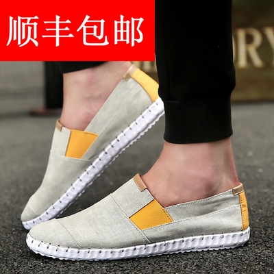 梦雪龙2018秋秋新品手工缝制帆布鞋一脚蹬舒适透气休闲驾车鞋潮男
