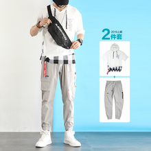 【2件套】【买衣送裤】夏季新款工装两件套男套装2件套学生短袖套
