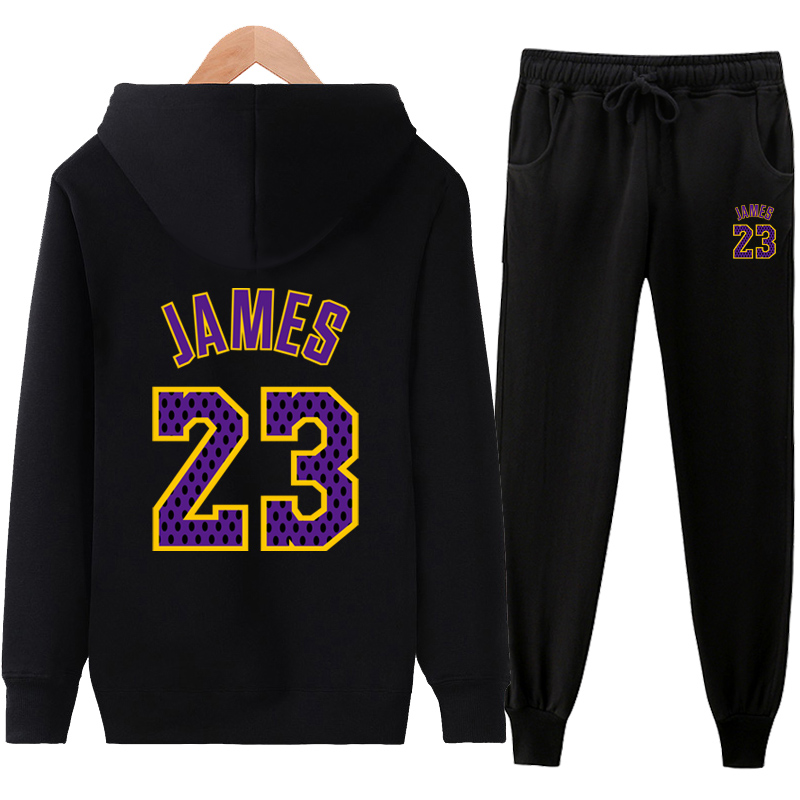 Lakers No. 23 James Guards Men's Hooded Plush Pullover Fashion Student activism Basketball uniform Jacket
