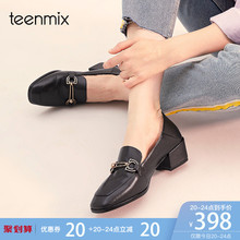 女英伦风粗跟单鞋 18069CQ8 春秋新款 天美意穆勒乐福鞋 Teenmix