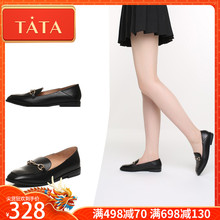 2C502AQ8 饰扣方头低跟女皮鞋 他她2018春季商场同款 TATA