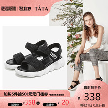 一字帶中跟坡跟仙女休閑女涼鞋 GKF01BL9 Tata他她2019夏專柜同款