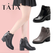 通勤粗高跟女短靴FN441DD7 时尚 他她冬商场同款 Tata