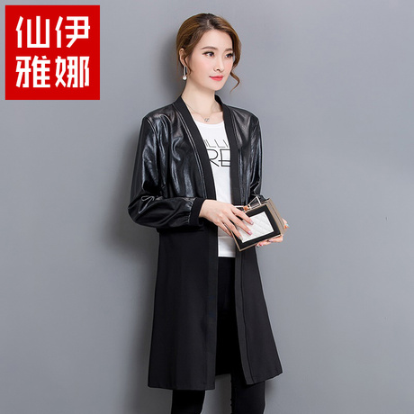 皮衣女2018春秋装新款中长款PU皮风衣韩版女装宽松大码休闲外套潮商品大图