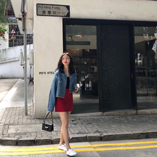 女装韩版chic红色高腰显瘦宽松裙半身毛边裙 复古a字裙包臀短裙女图片