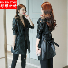 2018秋季新款PU皮衣女韩版大码女装中长款风衣外套修身机车服上衣图片