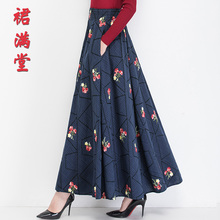 秋季高腰棉麻半身裙长裙女复古裙子刺绣松紧腰民族风大码大摆裙