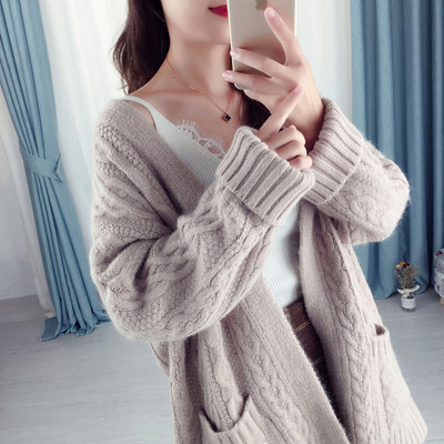 2018新开秋季毛衣女宽松外套百搭慵懒风麻花纯色针织衫开衫春秋潮