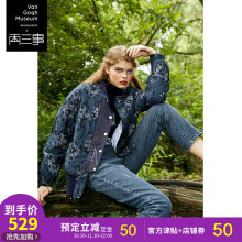 两三事梵高正版授权猎梦奇行2018冬装新款复古蕾丝印花棉服女宽松图片