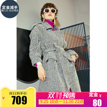 【预售】两三事自制情绪2018冬新款撞色双排扣毛呢大衣女宽松图片