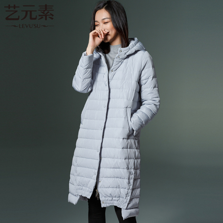 艺元素2017秋冬新款女装韩版中长款连帽羽绒服加厚外套羽绒大衣潮商品大图
