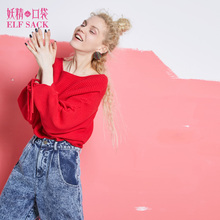 妖精的口袋旗舰店2018新款春装圆领袖口抽绳绑带毛衣女保暖宽松图片