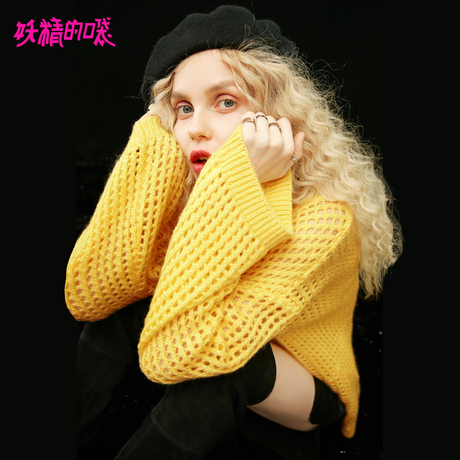 妖精的口袋旗舰店秋装2018新款短款chic薄款套头黄色毛衣女装上衣商品大图