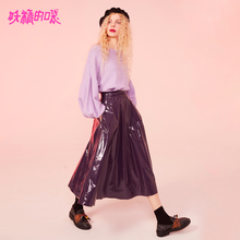 妖精的口袋韩范半身裙中长裙秋装2018新款光泽感面料欧货a字裙女图片
