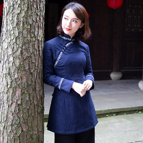 盘扣旗袍外套女上衣茶服女秋冬新款唐装女冬装夹棉复古中国风棉袄商品大图