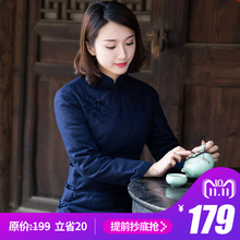 秋冬茶服唐装旗袍小棉袄女秋冬装夹棉外套盘扣上衣中国民国风女装图片