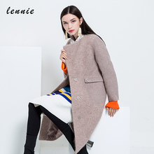 Lennie 2018新款双面呢子大衣女装羊毛皮草外套中长款韩版圆领潮图片