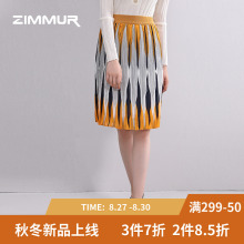 ZIMMUR秋冬新款2018印花雪纺半身裙A字裙百褶伞裙短裙高腰中裙图片