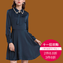 ZIMMUR2018秋冬新款优雅淑女娃娃领修身长袖连衣裙图片