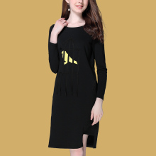 ZIMMUR18秋冬秋新品 时尚百搭OL印花开叉休闲直筒中款气质连衣裙图片