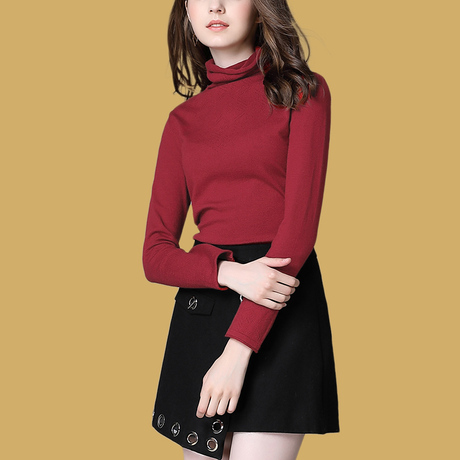 ZIMMUR18年新款女装时尚简约 优雅百搭高领显瘦长袖针织衫商品大图