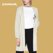 ZIMMUR2018秋冬新品 浅褐色时尚连帽简约典雅气质呢料大衣图片
