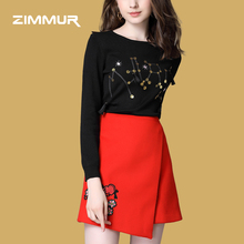 ZIMMUR2018秋冬新款 女装通勤时尚潮流 拼接圆领黑色女式针织衫图片