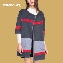 ZIMMUR2018秋冬新品 灰混色撞色时尚七分袖 高端优雅羊绒呢大衣图片