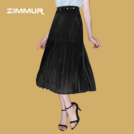 ZIMMUR18秋季新品 时尚经典百褶简约 高腰系带百搭修身显瘦半身裙商品大图