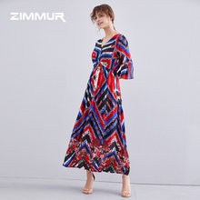 ZIMMUR19夏季女装新款优雅高端条纹舒适透气桑蚕丝真丝连衣裙图片