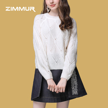 ZIMMUR18秋冬新款镂空时尚舒适百搭女式针织衫套头衫打底上衣毛衫图片