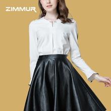 ZIMMUR2018秋季新款熟女纯色长袖撞色拼装花边喇叭袖女士衬衫上衣图片