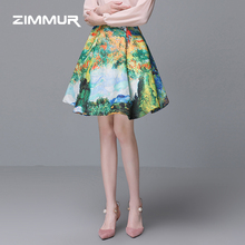 ZIMMUR秋冬新款2018印花彩色短裙伞裙高腰显瘦优雅OL百搭女半身裙图片