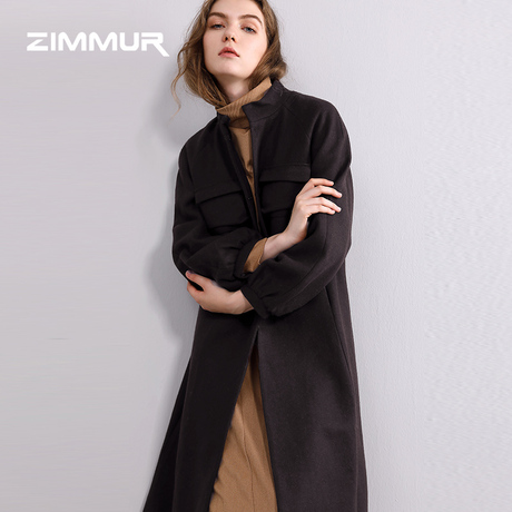 ZIMMUR秋冬新款2018欧美时尚简约羊毛大衣中长呢子外套女双面呢商品大图