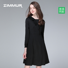 ZIMMUR秋冬新款2018黑色宽松优雅OL显瘦长袖中长时尚优雅女连衣裙图片