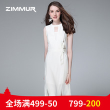 ZIMMUR夏季新款2018无袖雪纺中长纯色黑色白色简约正式场合连衣裙图片