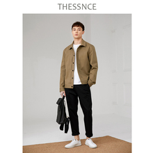 THESSNCE卡其色简约宽松廓形工装黑色牛仔夹克外套韩版男潮流春秋
