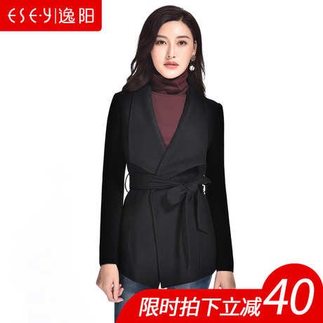 羊毛修身显瘦系带中长款上衣开衫外套风衣毛呢2018秋新款女装0773商品大图