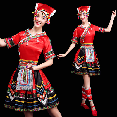 新款云南少数民族彝族服饰壮族女装湘西瑶族舞蹈服苗族舞蹈演出服