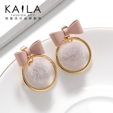 Kaila可爱绒球耳环 女925银针韩国圈圈莫兰迪色系网红超仙ins耳钉